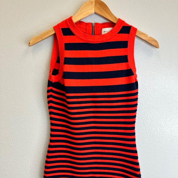 Milly Navy Blue and Orange Striped Ottoman Knit Dress size Medium - Picture 3 of 6
